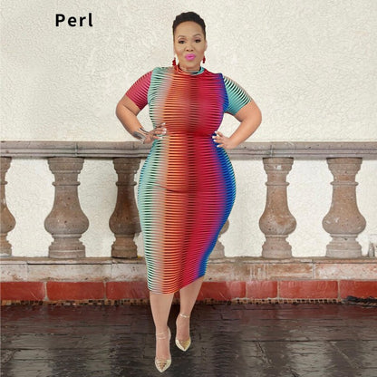 Plus Size Gradient Maxi Dress Short Sleeve - Plus Size XL-4XL - View 3