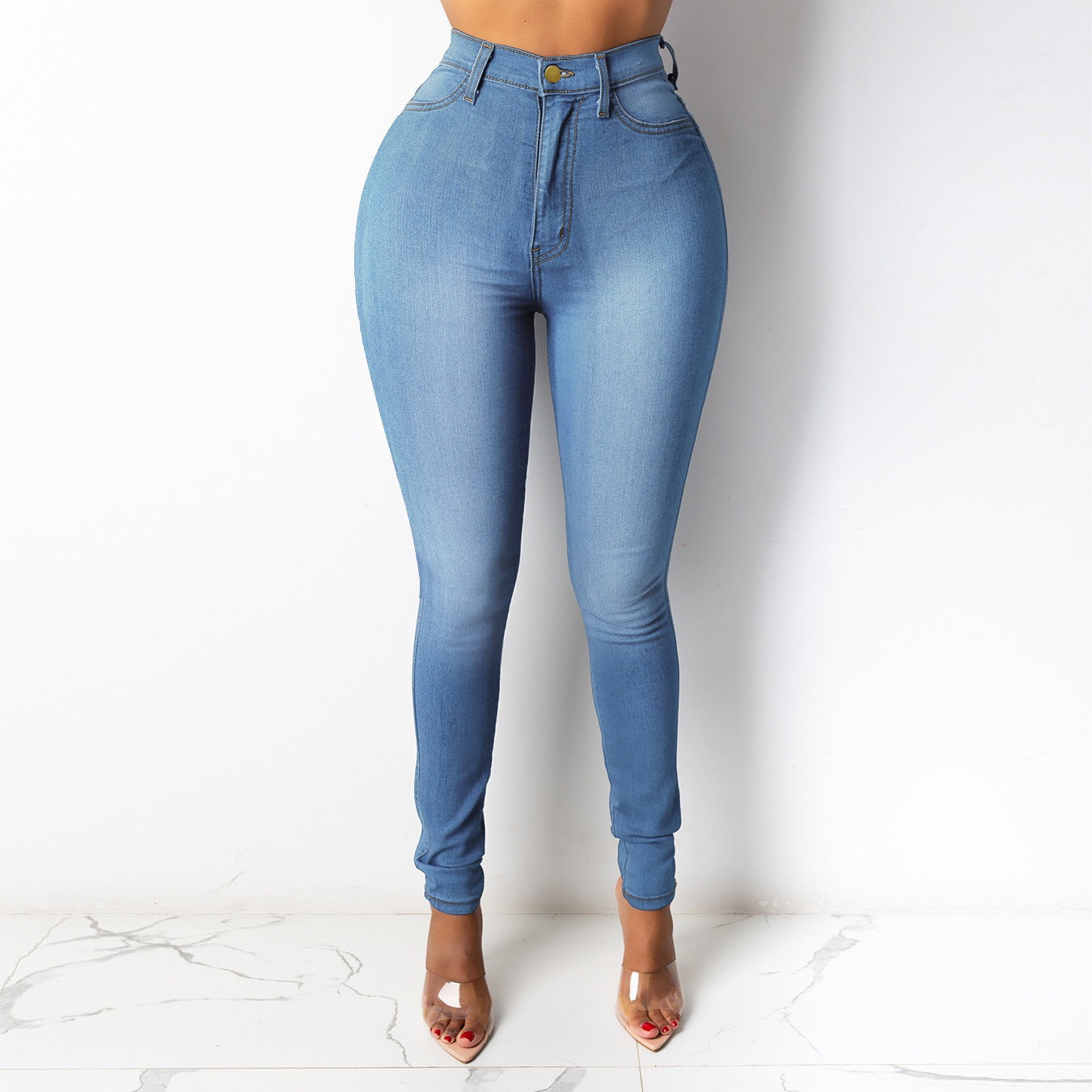 Plus Size High Waist Slim Denim Pants