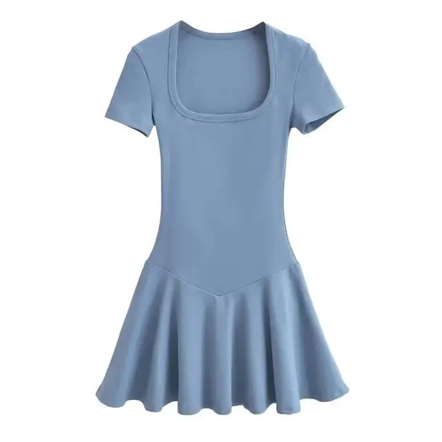Plus Size Summer Short Sleeve Square Collar Sports Dress