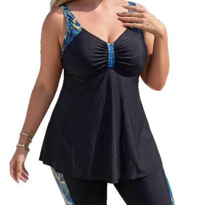 Plus Size Tankini Swim Skirt Dark Blue Floral - Plus Size Clothing