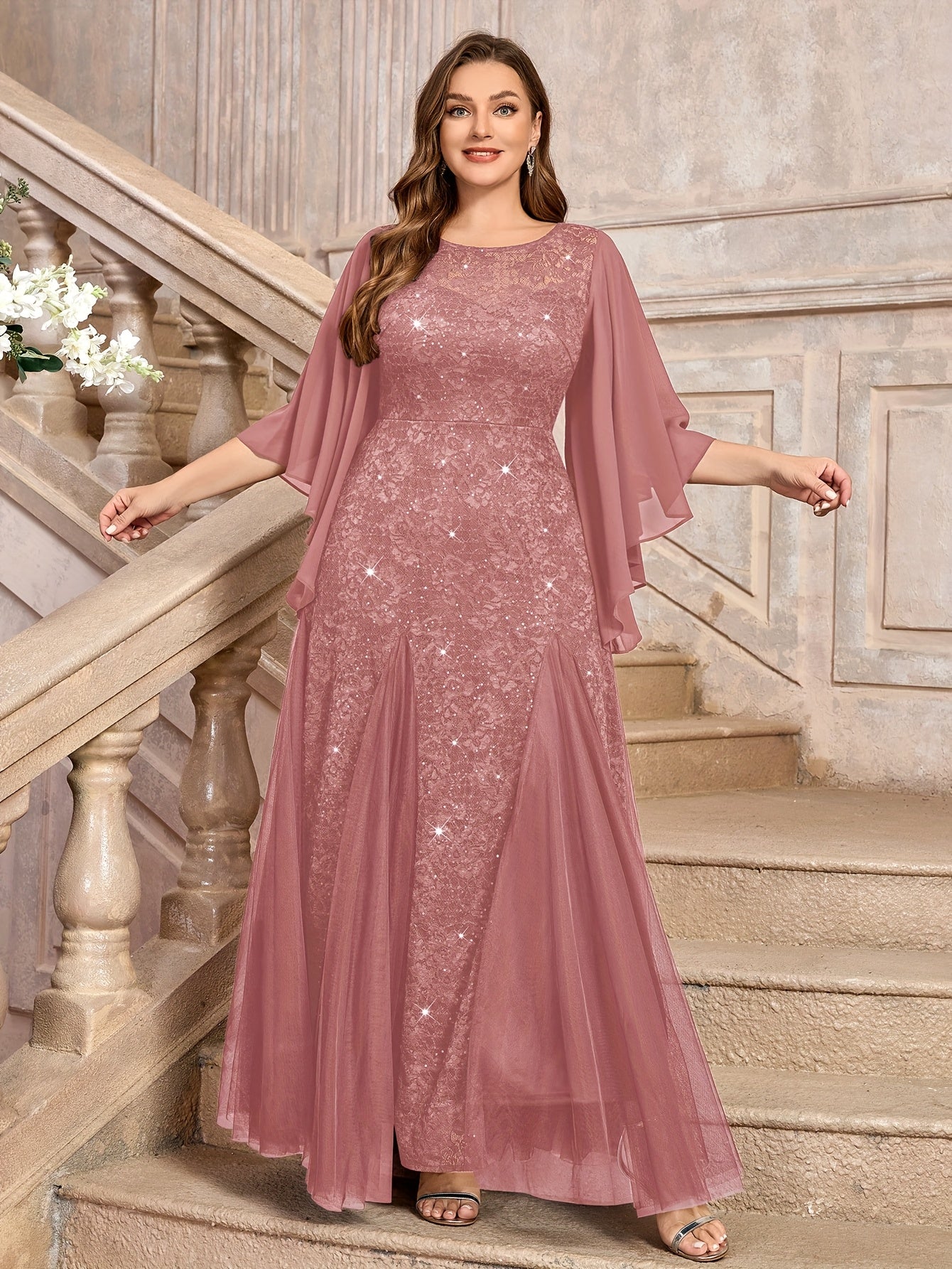 Floral Sequin Mermaid Evening Gown New