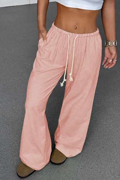 Plus Size Pink Stripe Drawstring Loose Pants