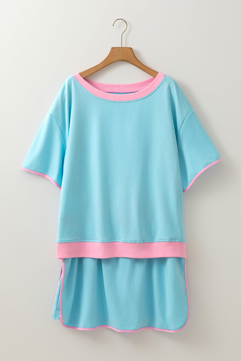 Plus Size Contrast Trim T Shirt and Skirt Set