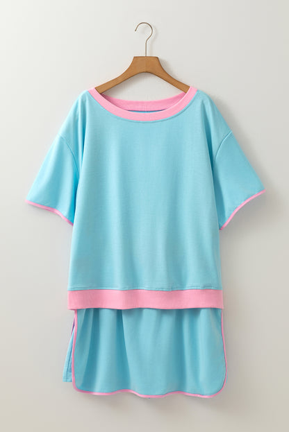 Plus Size Contrast Trim T Shirt and Skirt Set