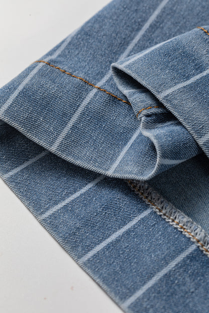 Plus Size Striped Buttoned Wide Leg Denim Pants