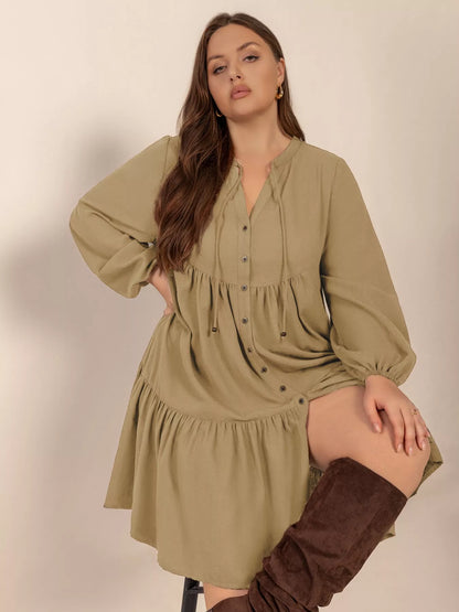 plus-size-tie-neck-balloon-dress