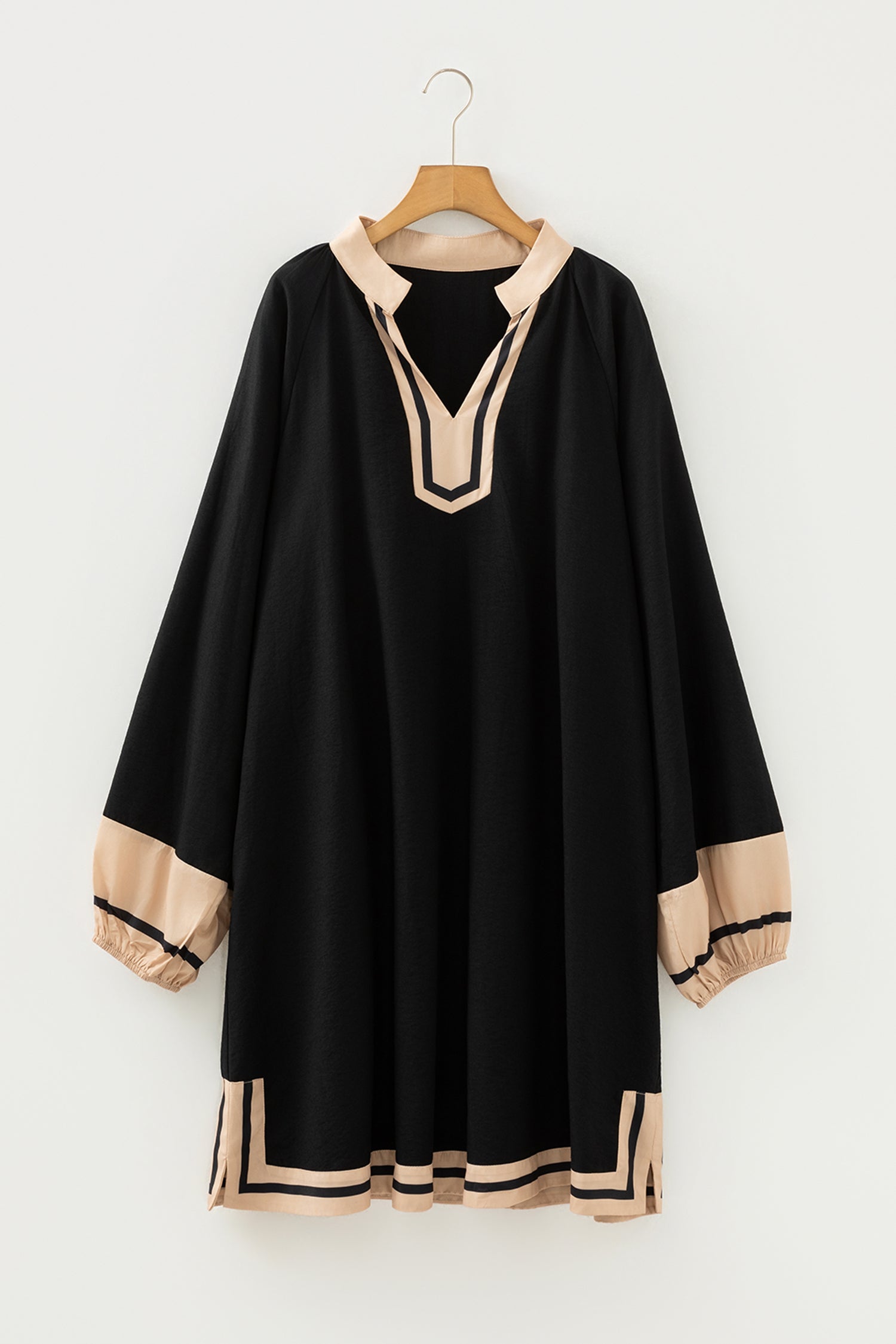 Plus Size Color Block Striped Trim V Neck Shift Mini Dress - Plus Size XL-4XL - View 5