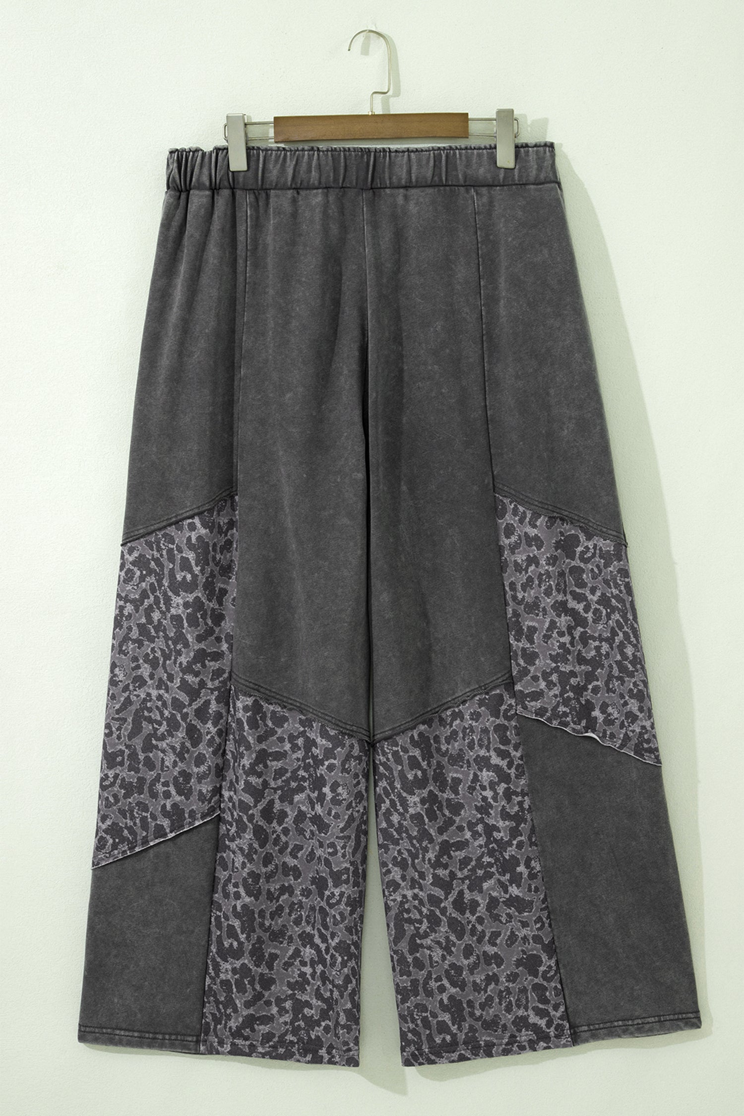 Plus Size Leopard Patchwork Mineral Wash Wide Leg Pants - Plus Size XL-4XL - View 3