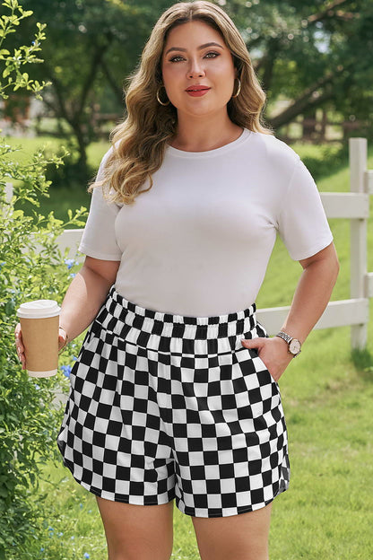 Plus Size Checkered Athleisure Shorts - Plus Size Clothing