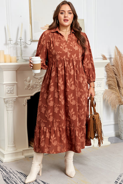 Plus Size Textured 3D Floral Ruffle Hem Long Dress - Plus Size XL-4XL - View 5