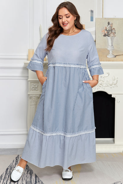 Plus Size Striped Crisscross Lace Shift Maxi Dress - Plus Size XL-4XL - View 4