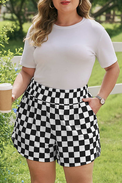 Plus Size Checkered Athleisure Shorts - Plus Size Clothing