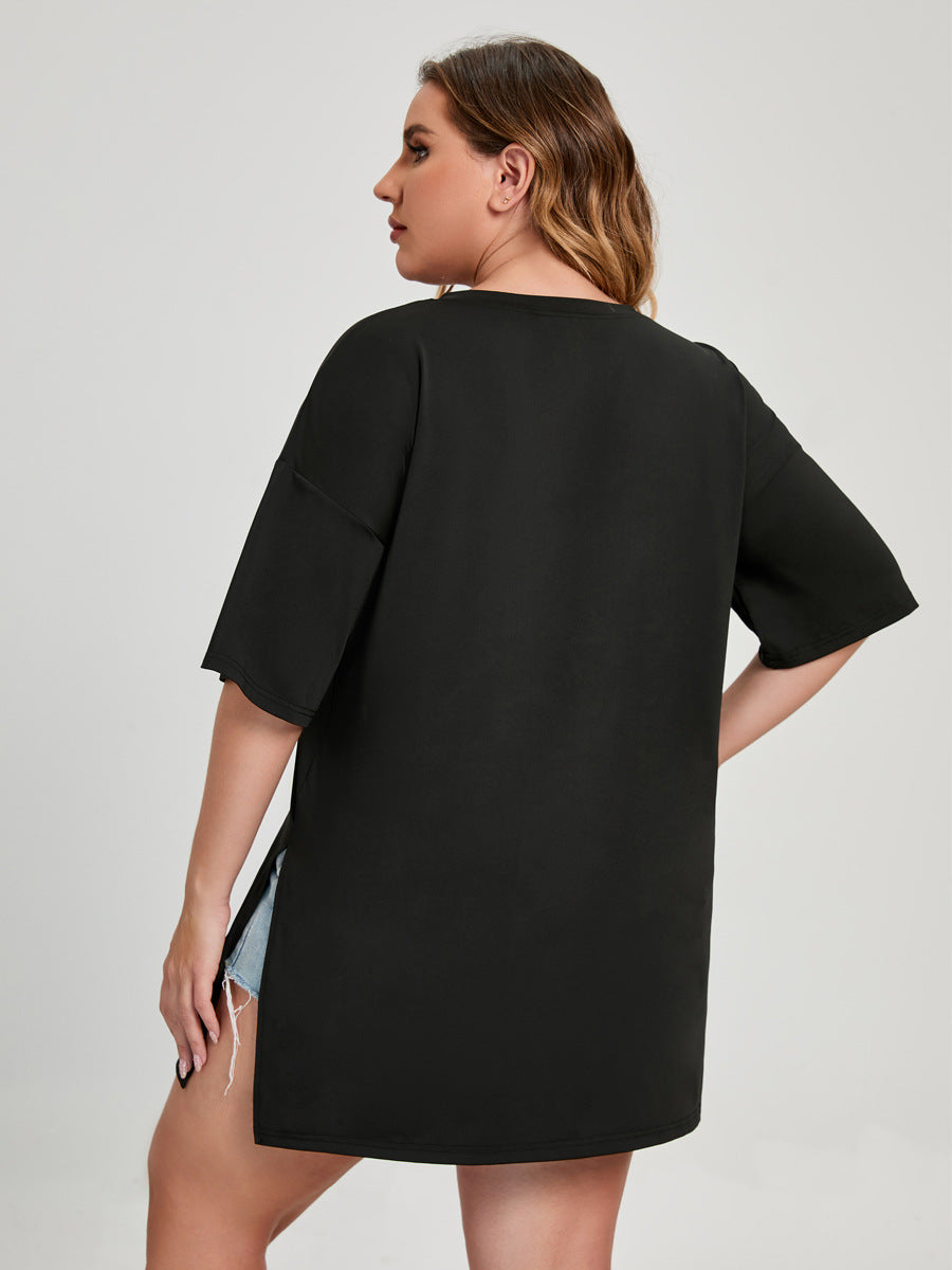 Plus Size Round Neck Milk Silk T-Shirt