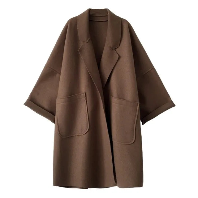 Plus Size Elegant Woolen Trench Coat Winter