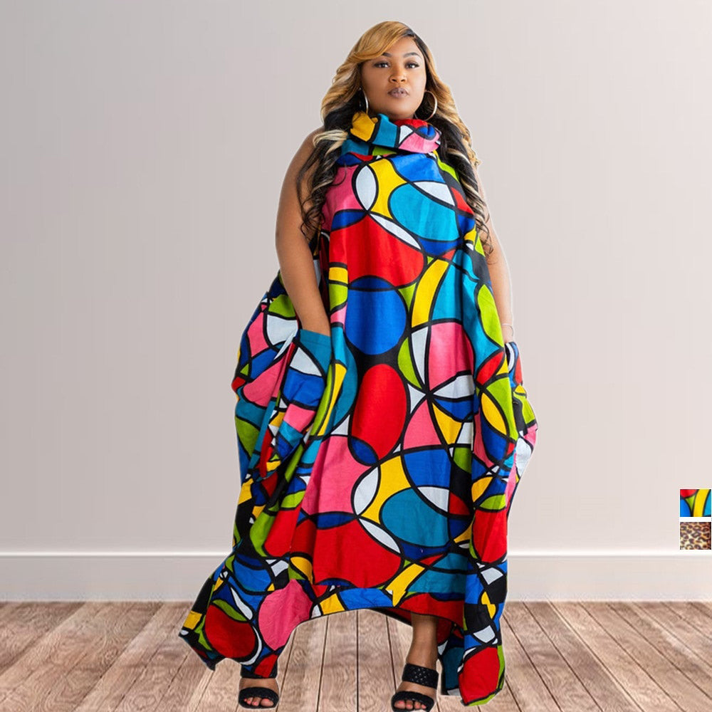 Plus Size Irregular Loose Turtleneck Maxi Dress