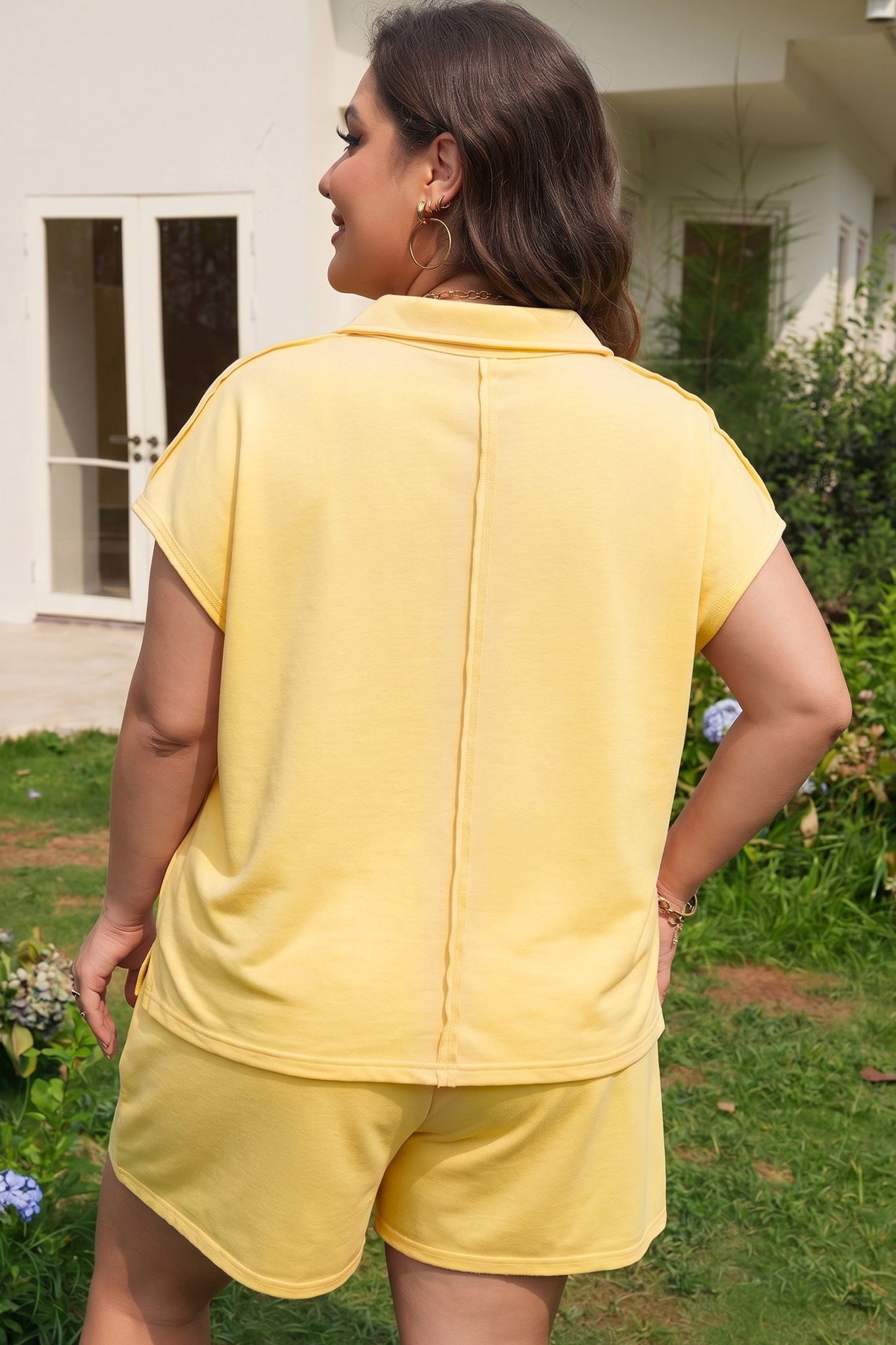 Plus Size Polo Tee & Elastic Waist Shorts Set