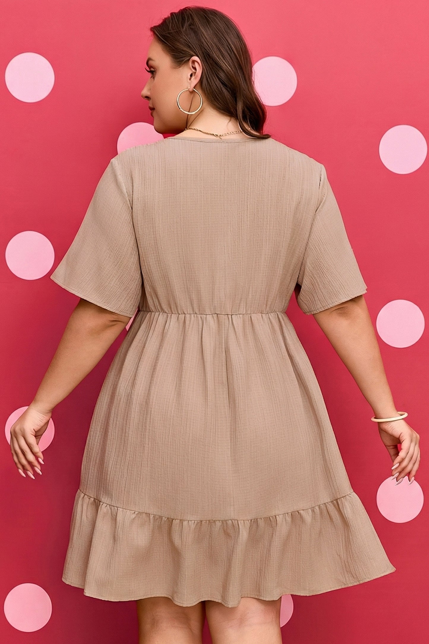 Plus Size Textured Ruffled Short Sleeve Dress - Plus Size XL-4XL - View 2