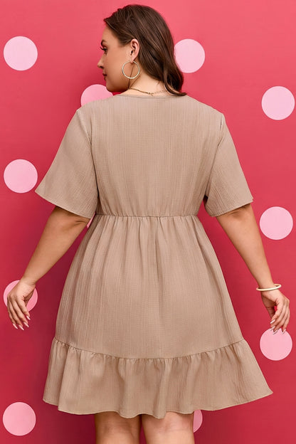 Plus Size Textured Ruffled Short Sleeve Dress - Plus Size XL-4XL - View 2