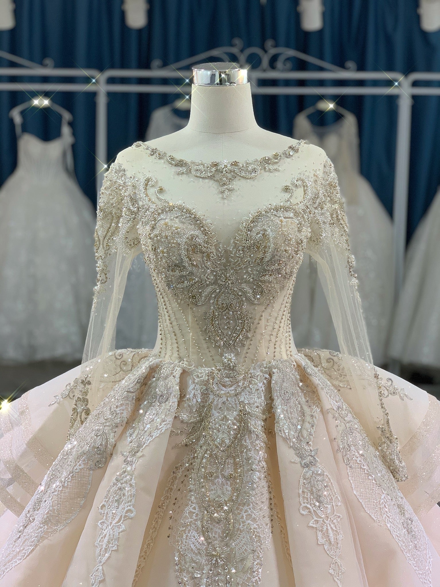 Beadings wedding dress with cathedral train - Plus Size Clothing