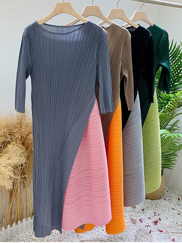 Plus Size Pleated Colorblock Summer Dress