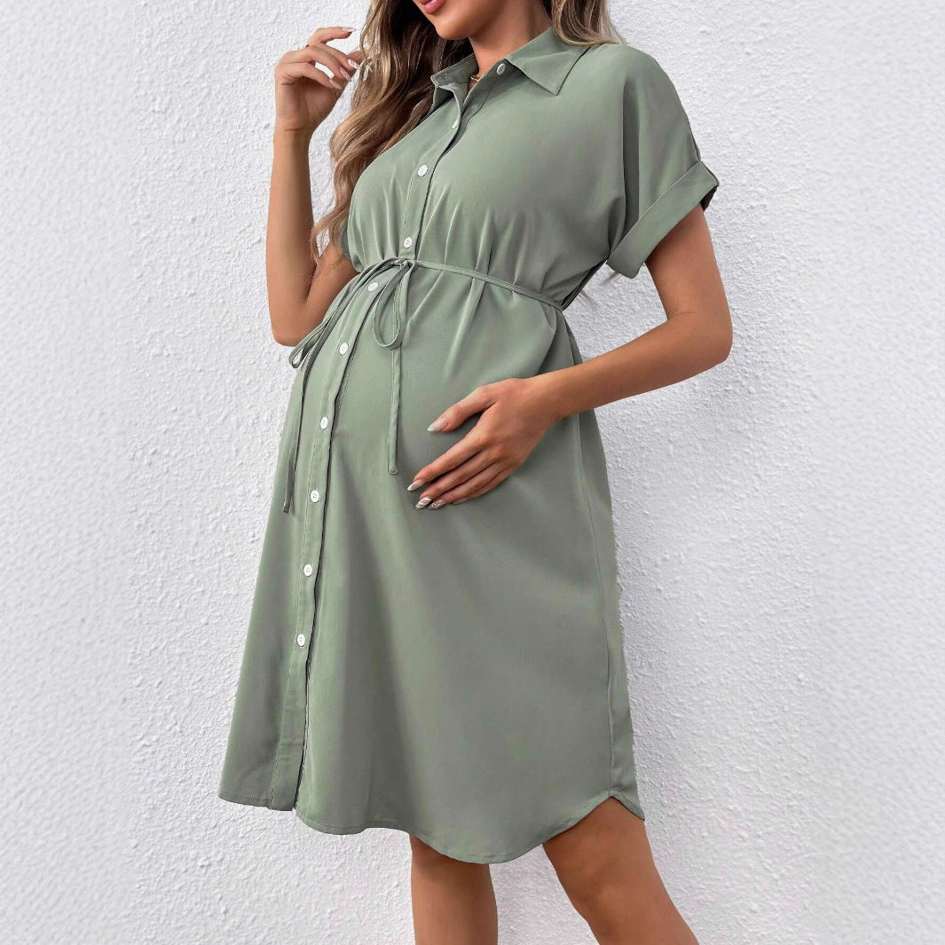 Plus Size Maternity Button Casual Midi Dress