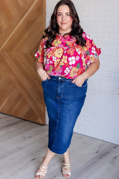 Plus Size Floral Ruffle Short Sleeve Blouse - Plus Size XL-4XL - View 5