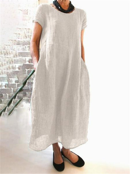Plus Size Cotton Linen Midi Dress - Plus Size XL-4XL - View 6