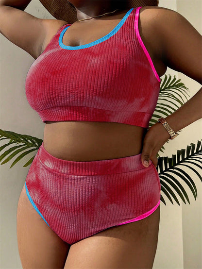 Plus Size Tie Dye Tankini Swimsuit - Plus Size Clothing