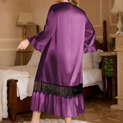 Plus Size Summer Long Sleeve Lace Nightgown — styled view