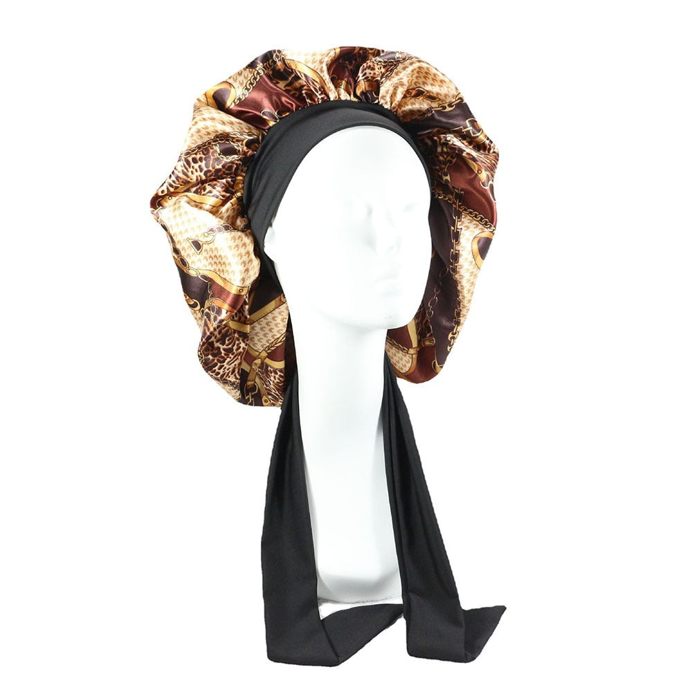 Laced Sleeping Cap Simulation Silk Home Hat Moon Cap Long Hair Care Silk Sleeping Cap Maternity Cap - Plus Size Clothing
