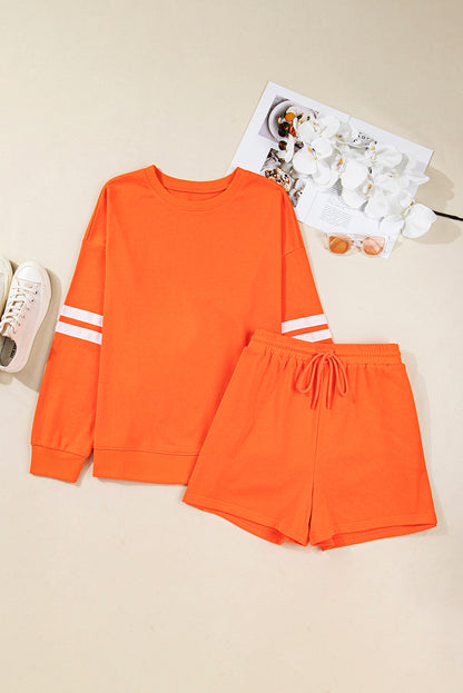 Plus Size Varsity Striped Drop Shoulder Pullover Short Set - Plus Size XL-4XL - View 8