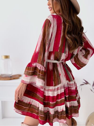 Plus Size Buttoned Striped Long Sleeve Mini Dress - Plus Size XL-4XL - View 2