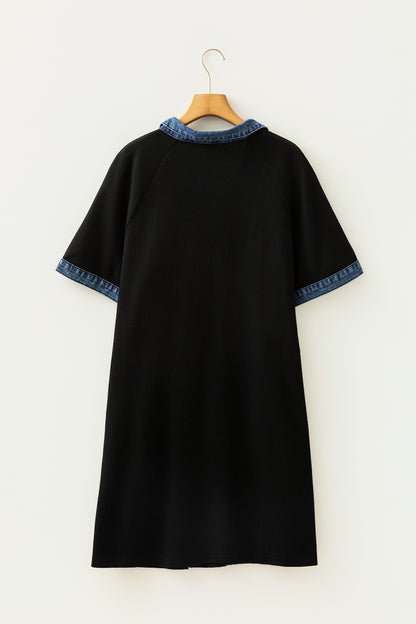 Plus Size Denim Collar Colorblock Shift Dress