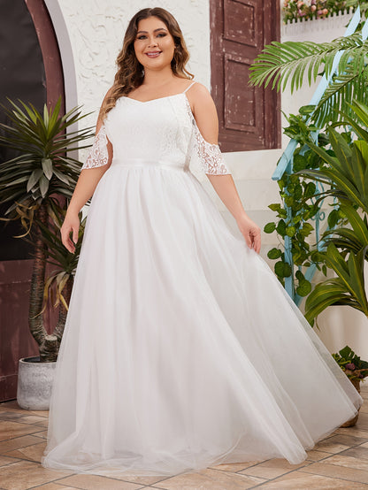 Plus Size Cold Shoulder Wedding Dress - Plus Size XL-4XL - View 6