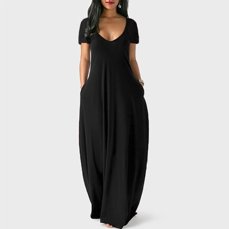 Plus Size V-Neck Short Sleeve Maxi Dress