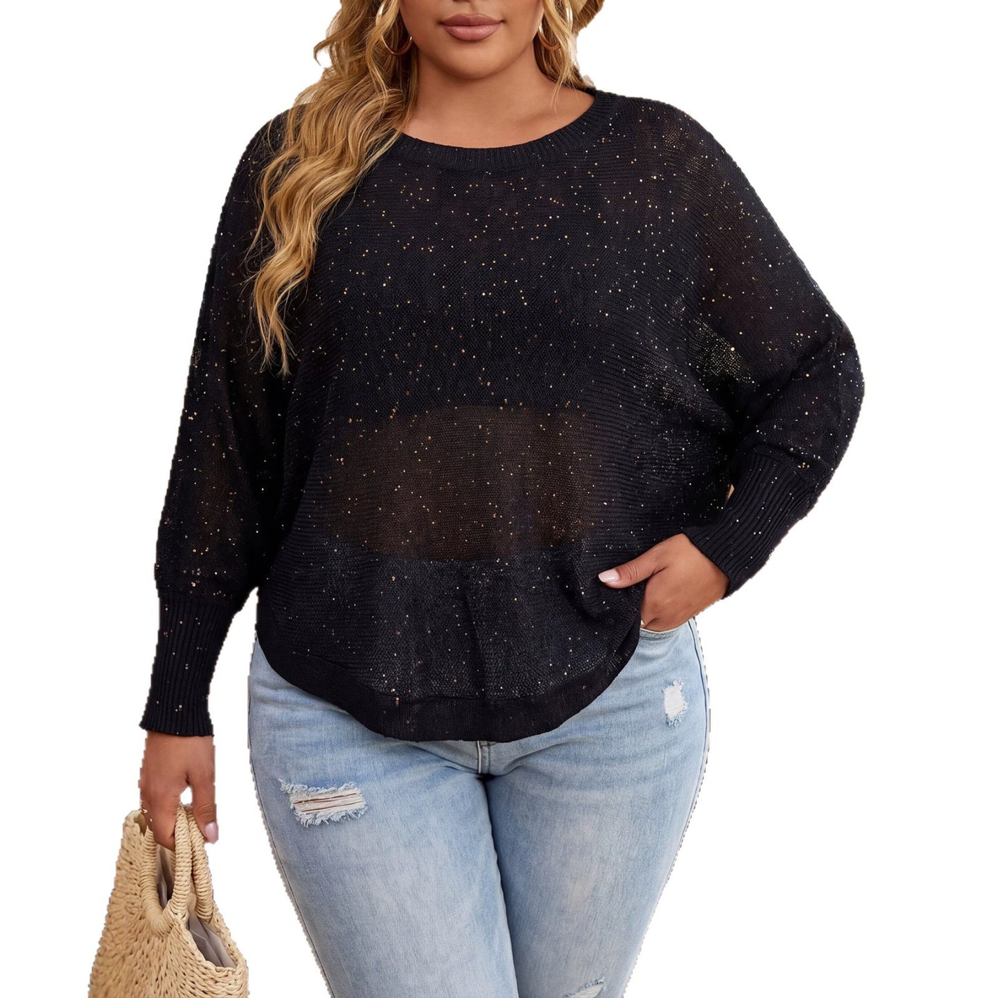 Plus Size Sequin Cover-Up with Batwing Sleeves