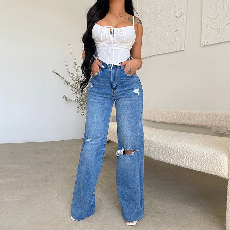 Plus Size High Waist Wide Leg Casual Denim Jeans