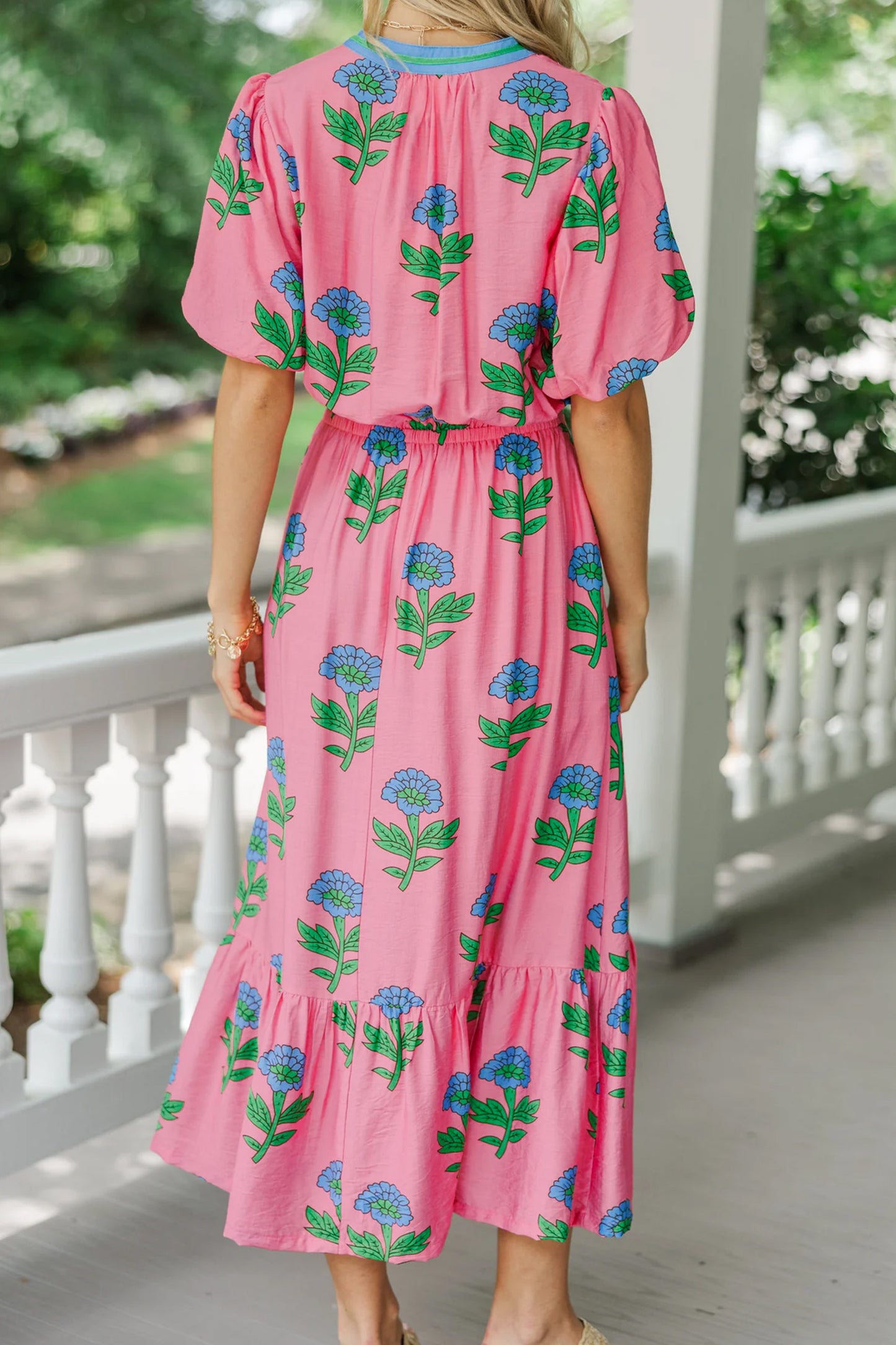 Plus Size Striped V Neck Ruffled Floral Long Dress