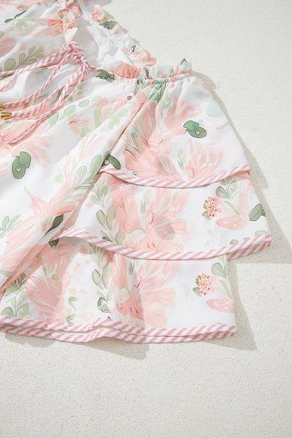 Plus Size Floral Print Striped Detail Short Dress