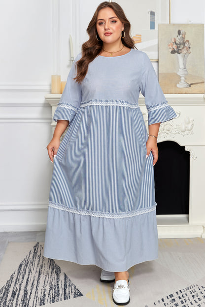 Plus Size Striped Crisscross Lace Shift Maxi Dress - Plus Size XL-4XL - View 3