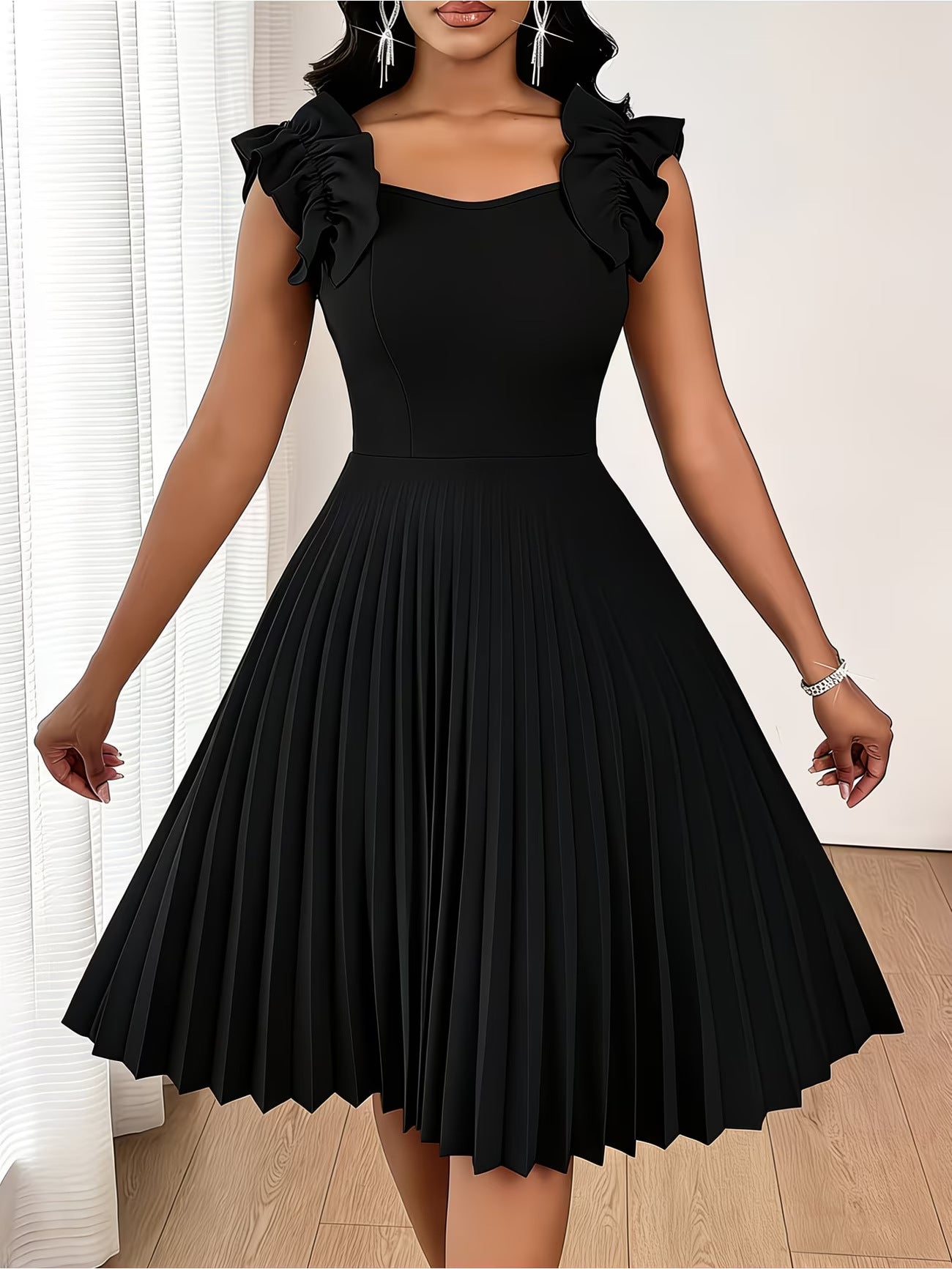 Plus Size Elegant Sleeveless Pleated Mini Dress