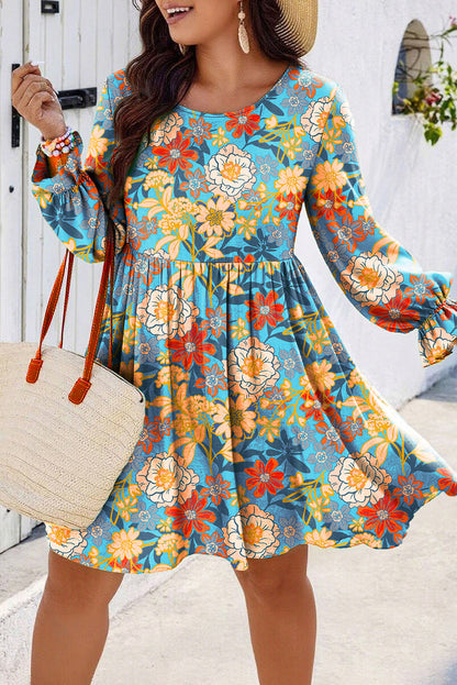 Plus Size Floral Ruffled Mini Dress - Plus Size XL-4XL - View 1
