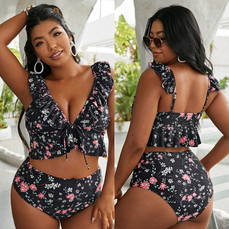 Plus Size Two-Piece Swimsuit with Ruffle Design