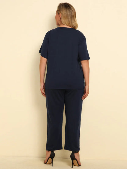 Plus Size Peace Forever Short Sleeve Top and Pants Set