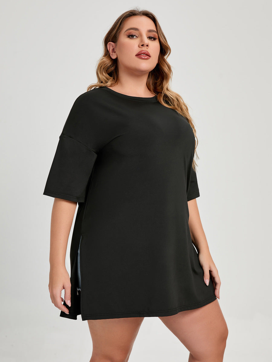 Plus Size Round Neck Milk Silk T-Shirt