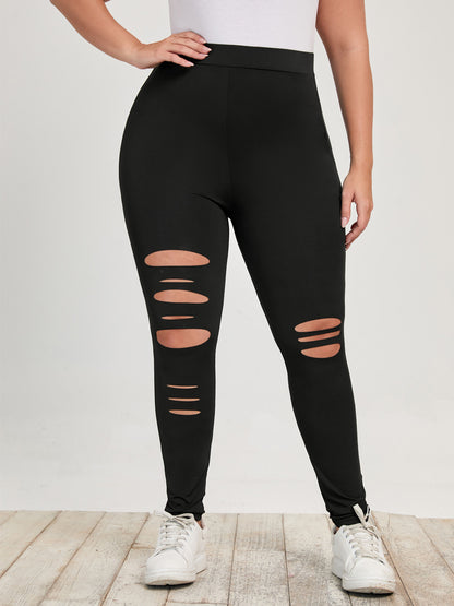 Plus Size Distressed Hole Leggings - Plus Size XL-4XL - View 4