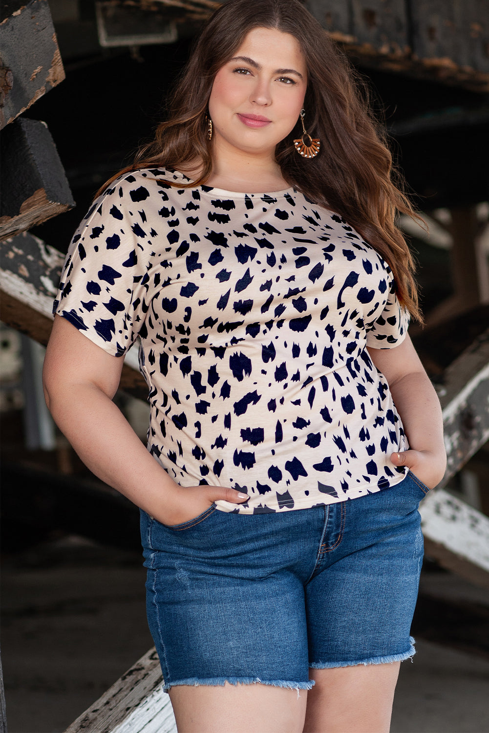 Plus Size Leopard Print Twist Open Back Top