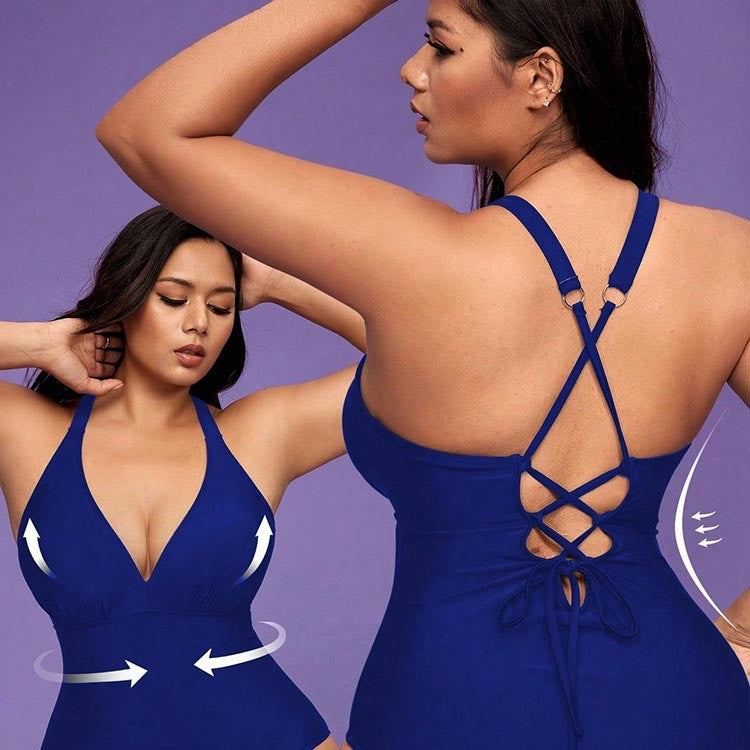 Plus Size Solid Padded One-Piece Swimsuit