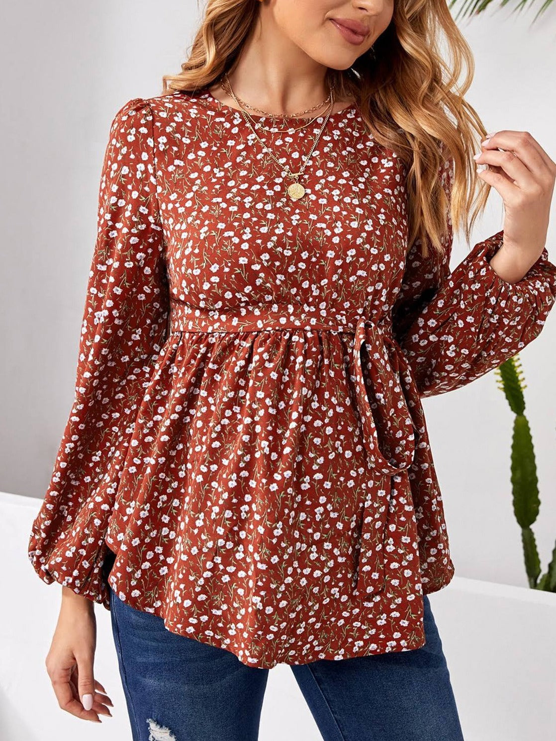 Plus Size Maternity Floral Button-Up Top