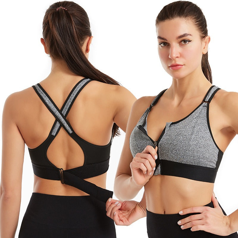 Plus Size Zipper Sports Bra with Beautiful Back